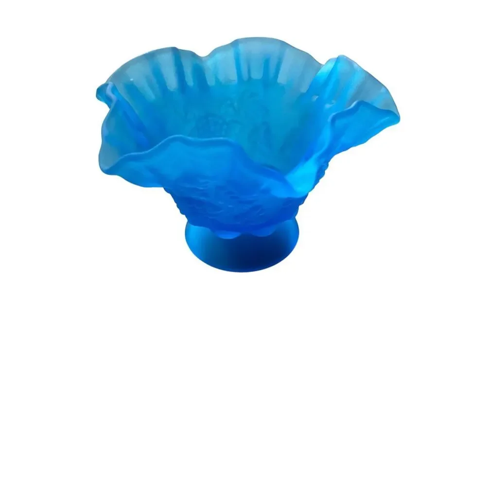 Westmoreland Blue Mist Satin Glass Pedestal Candy Dish / Bowl, Grapes Motif 1960
